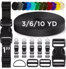 Buckles  Strap Kit 1  Black Nylon Webbing 6 Yds Slide Clips Metal D-Rings NEW