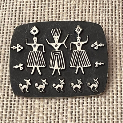 Vintage Brooch Signed ALICE SEELY Urban Fetishes People Petroglyph PIN *