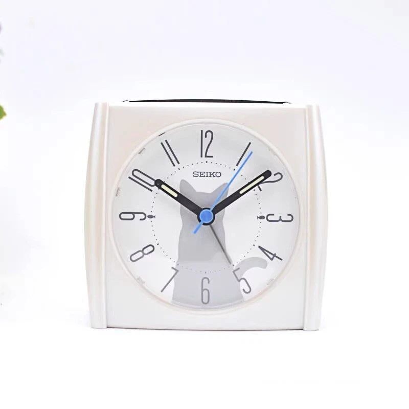 Seiko white kitten cat bedside ALARM CLOCK QHE209M Light Snooze Beep Sweep - Image 2 of 2