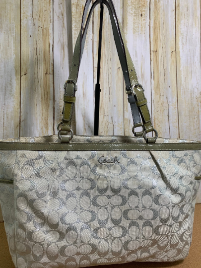 Coach Silver Metallic Signature Lurex East West Gallery Tote | eBay