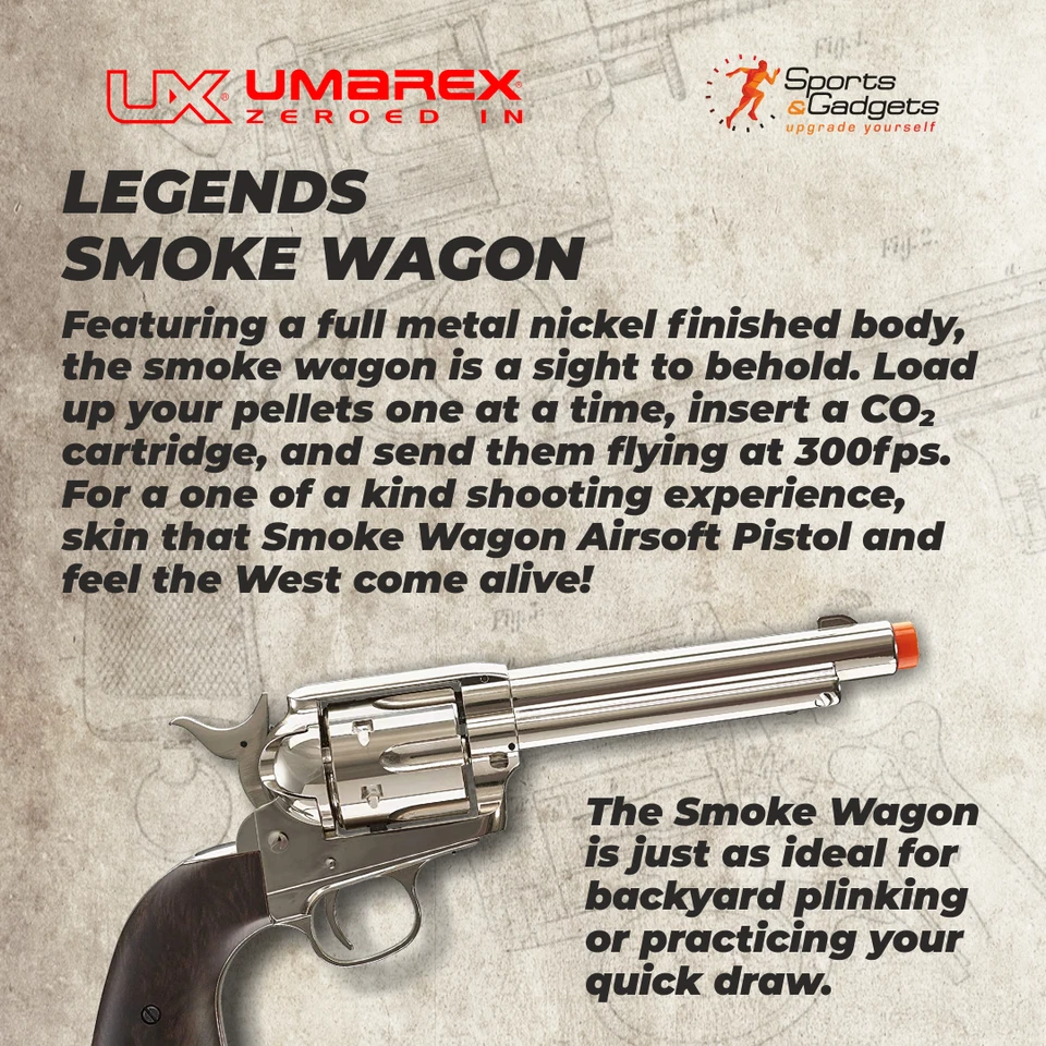 Pistola de Airsoft Umarex Legends Smoke Wagon CO2 6 mm níquel 2275800 Foto 4 de 4