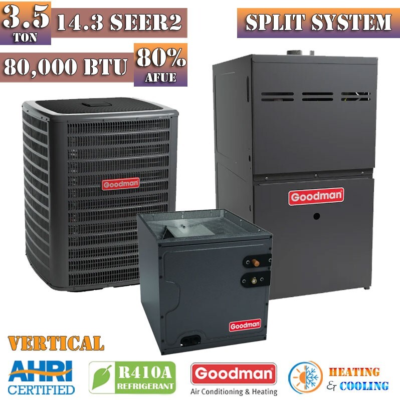 Goodman Ton AC Gas Furnace System SEER2 80% AFUE 80,000