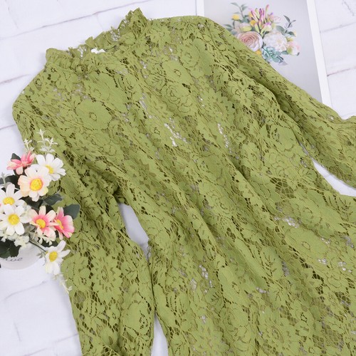 Damen lange Glockenärmel transparent Blumen Spitze Bluse Tops - Bild 17 von 25