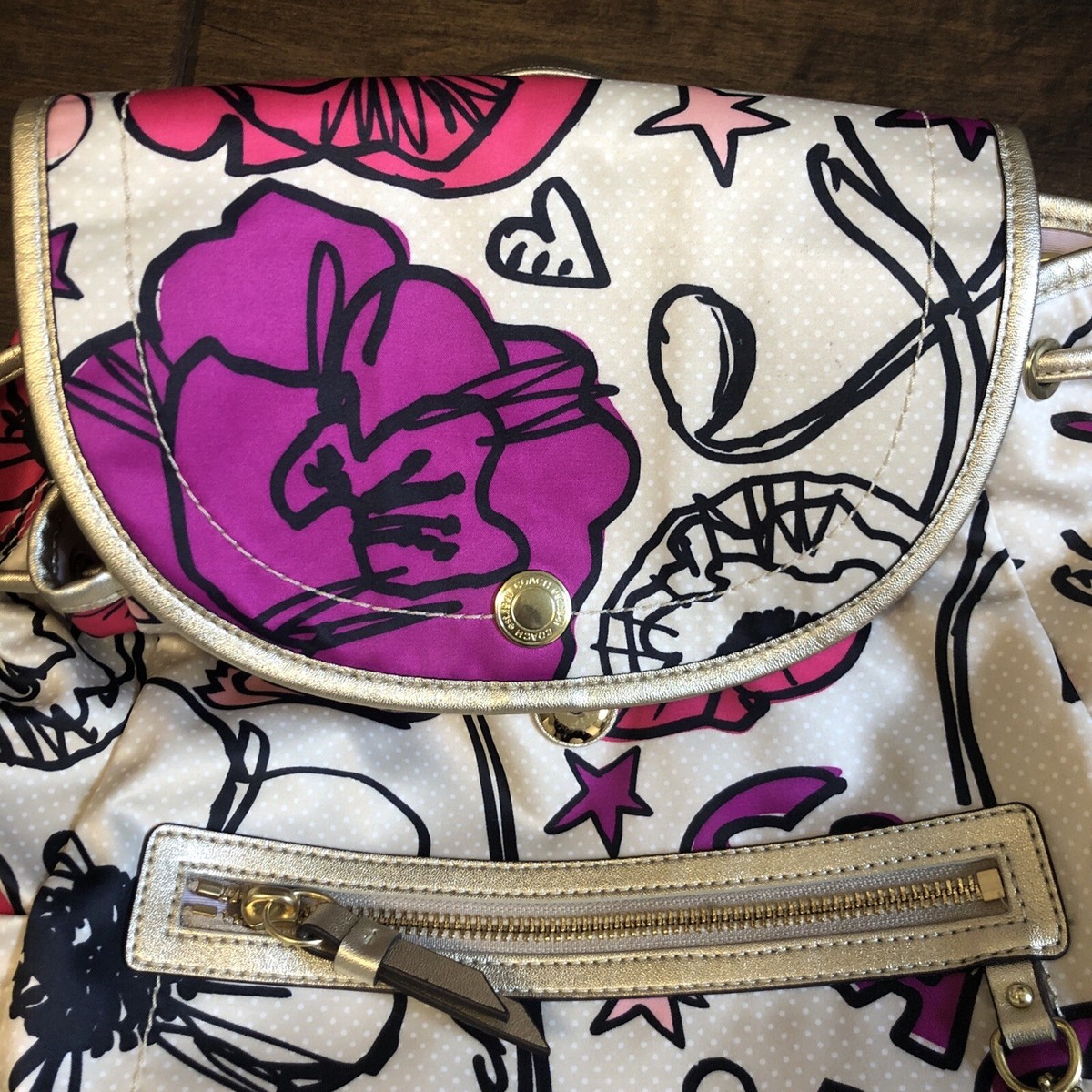COACH ピンク フラワー装飾 バッグ COACH Signature Swing pack Flower Art Pattern, Crossbody Bag