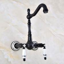 Black Oil Rubbed Brass Kitchen Faucet Bathroom Sink Mixer Tap Wall Mount fnf862