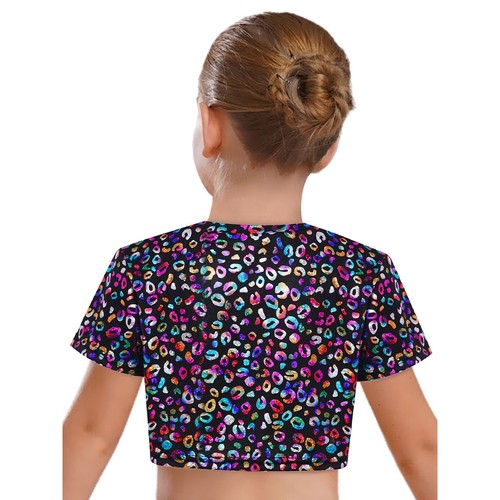 Girls Metallic Leopard Print Modern Hip Hop Jazz Disco Ballet Dance Crop Tops - Picture 15 of 84
