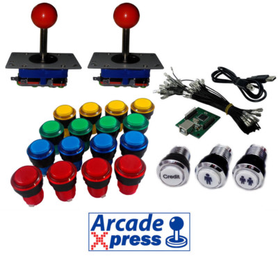 Beleuchteter Arcade x2 Zippy roter Joystick KIT 16 Tasten LED Usb Encoder Bartop