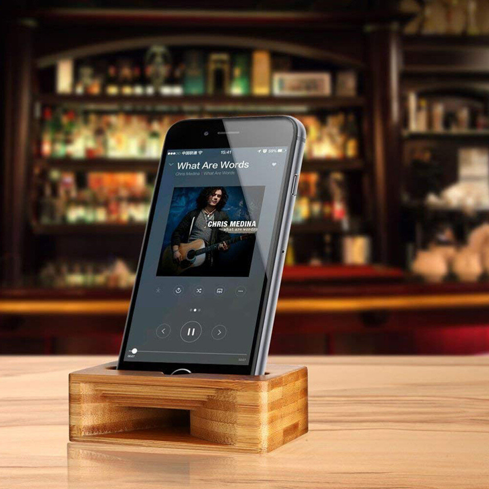 2pcs Wood Bamboo Phone Holder Sound Speaker Amplifier Desk Dock