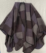 Poncho Scarf Shawl Wrap Woman's Open Front Plaid 60"x57" Purple Just Cozy