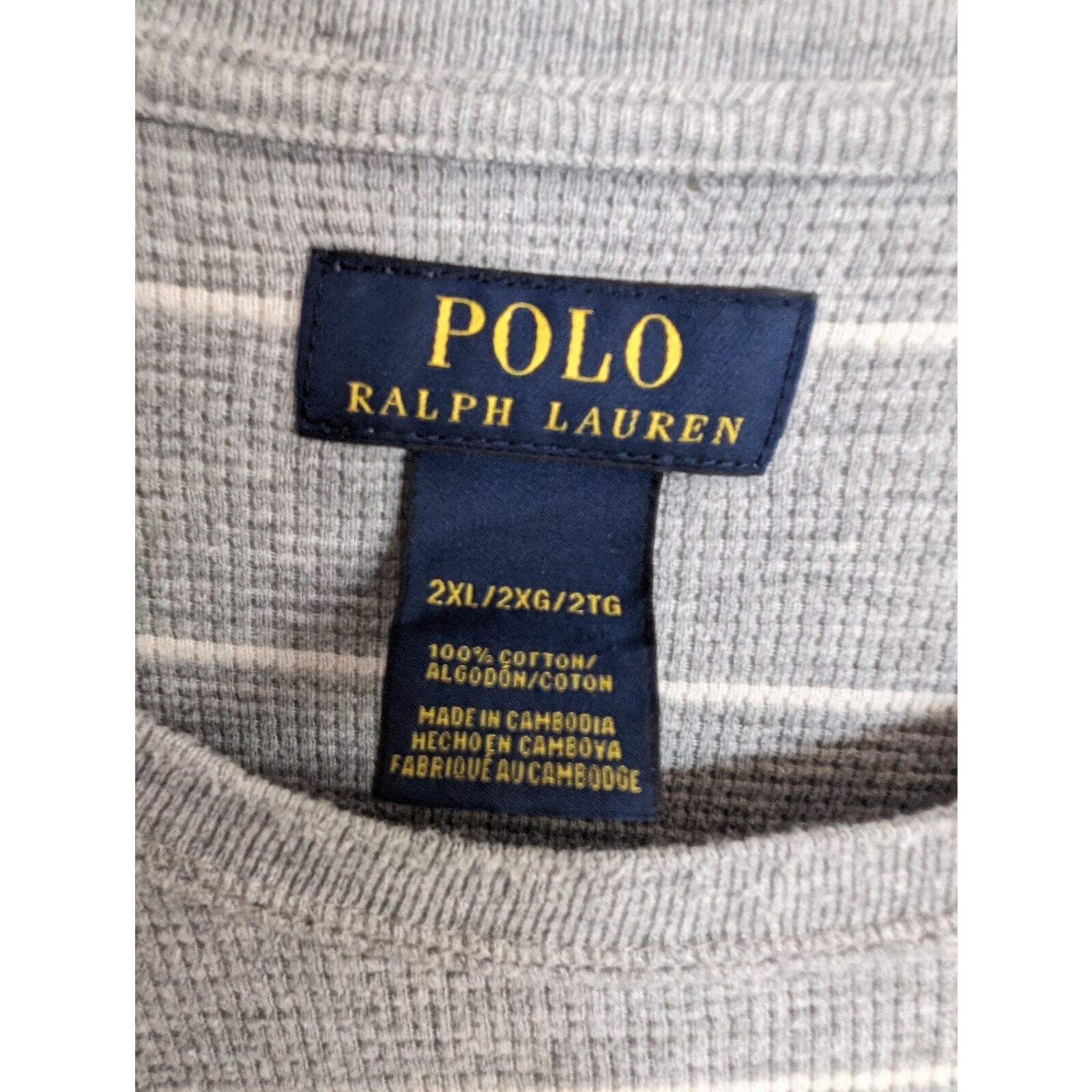 Polo Ralph Lauren Waffle Maglia Camicia Uomo 2XL Grigio Bianco Righe Pony