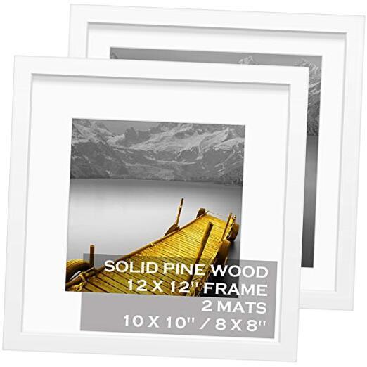 12x12 Picture Frames White Made of Solid Wood Display Pictures 10x10 or 8x8-image