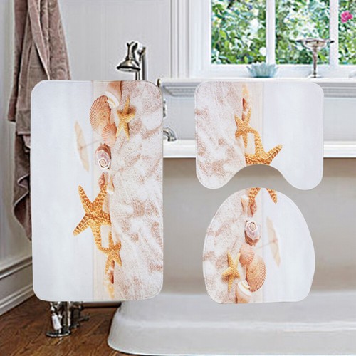 3 in 1 Seestern Strand Muster Badematte Set Rutschfeste Waschraum Teppich Matte - Bild 10 von 11