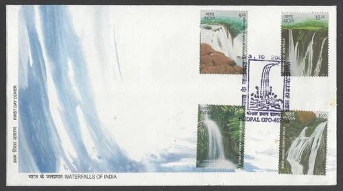 AOP India 2003 Waterfalls set of 4 used first day on FDC First Day cover