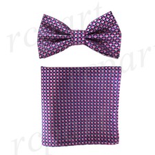 New Men's micro fiber Pre-tied Bow tie  hankie pink blue checkers formal prom
