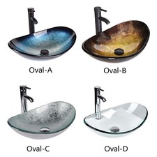 ELECWISH Bathroom Vessel Sink Tempered Glass Basin Bowl with Faucet Pop Up Drain