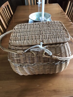 Wicker Picnic Basket for 2 With Plates, Wooden Flatware, Wine Glasses ...