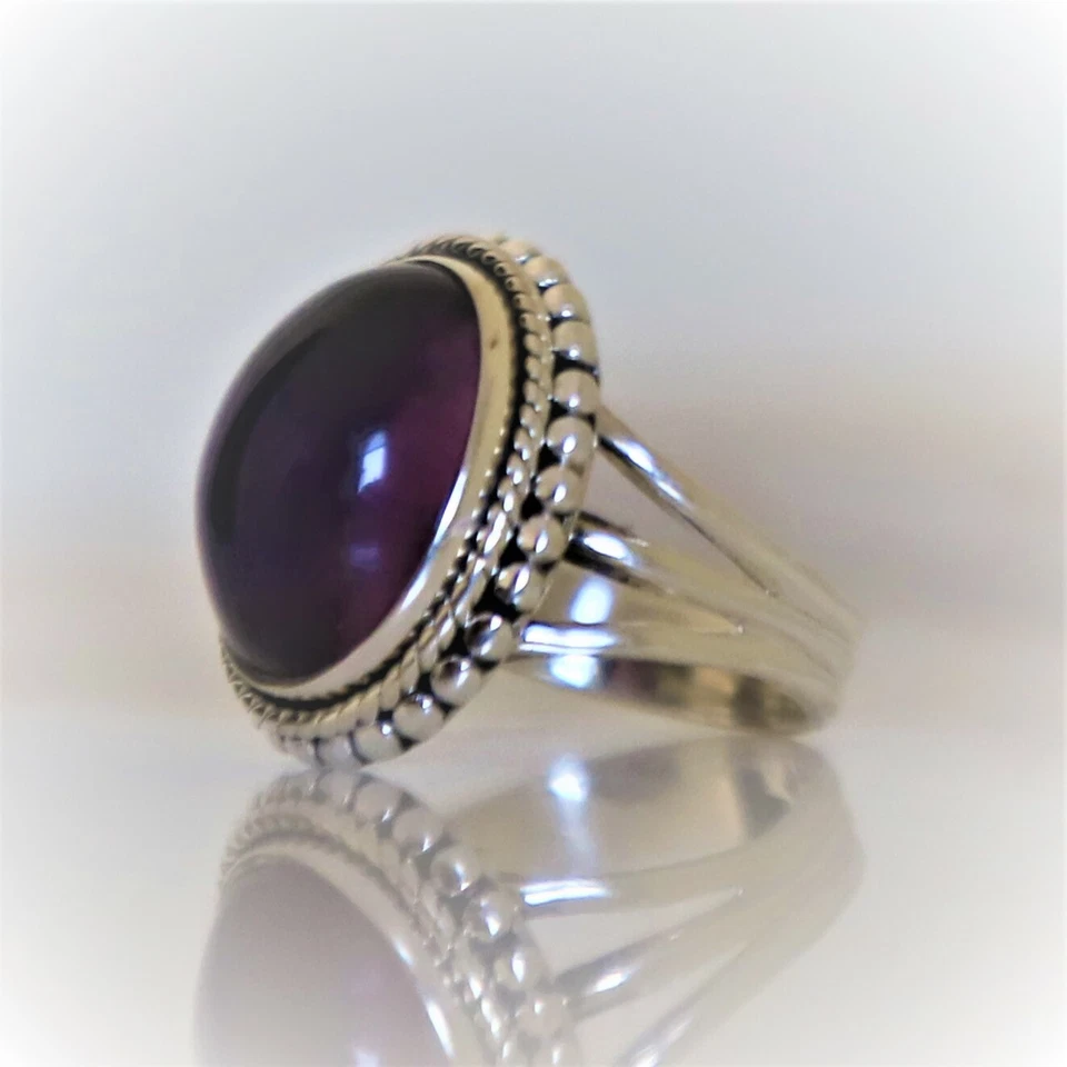 AMETHYST NATURAL GEMSTONE RING 925 STERLING SILVER HANDMADE JEWELRY RING 3 TO 12 - Image 3 of 4