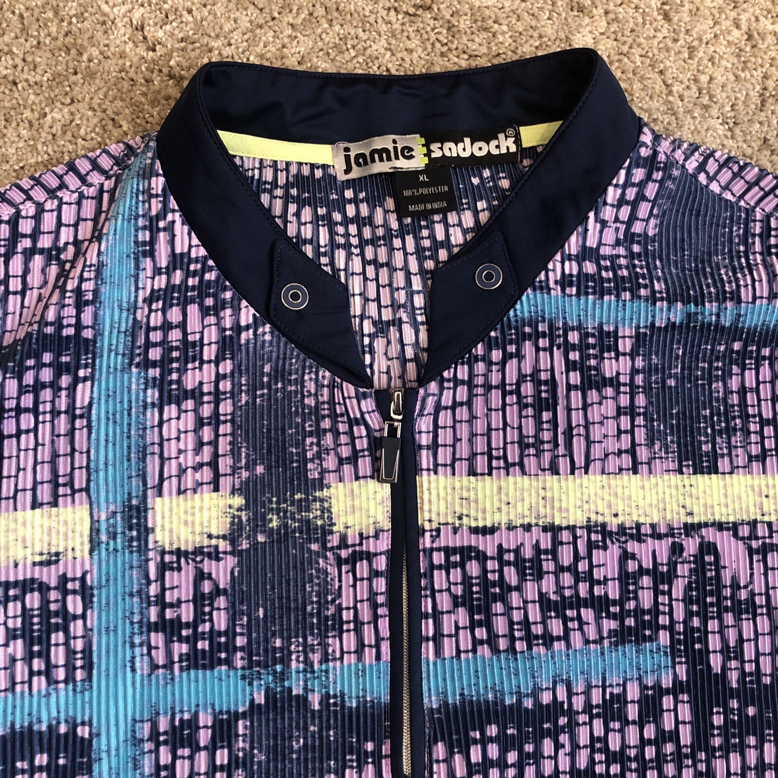 Jamie Sadock Women’s XL Golf Polo Navy Purple Yellow Texture Top eBay