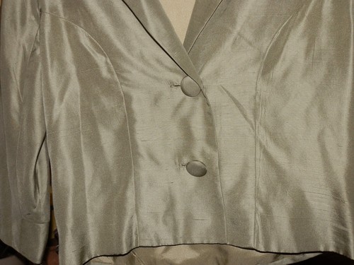 Vintage 1950s Roter Couture London Designer Satin Jacket, UK 10/12, Light Sage G - Picture 4 of 6
