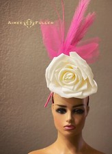 Hot Pink Kentucky Derby Fascinator Off White Rose Fuchsia Royal Ascot Hat Easter