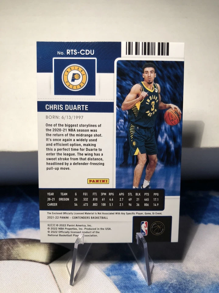 2021-22 Chris Duarte RC Panini Contenders Rookie Ticket Jersey #RTS-CDU - Image 2 of 2