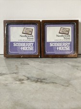 TWO Sudberry House Wood Needlework 6" Trivet Squares w/ 5" Display Old Stock