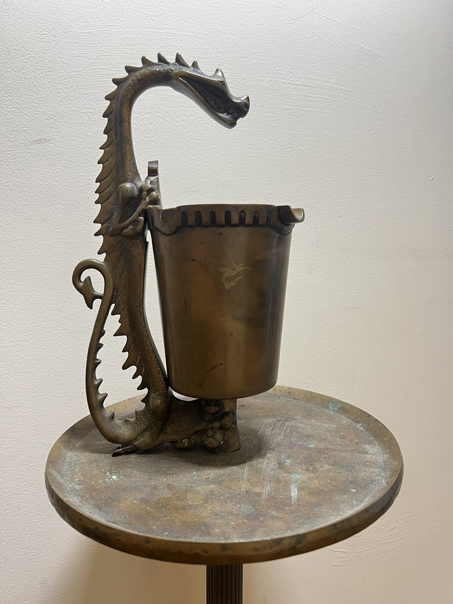 Antique Alfred Dunhill Dragon Smoke Stand Ashtray - Solid Bronze