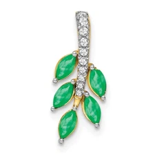 14k Yellow Gold 0.32 Ct Emerald and Diamond Leaf Chain Slide Pendant 0.57g