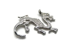 Chinese Dragon Pendant Charm Silver Tone Metal Mythical Creature Jewelry Making