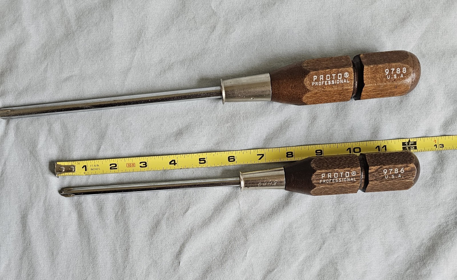Vintage Proto Wooden Handle Large Phillips Screwdriver Pair, 9786 9788