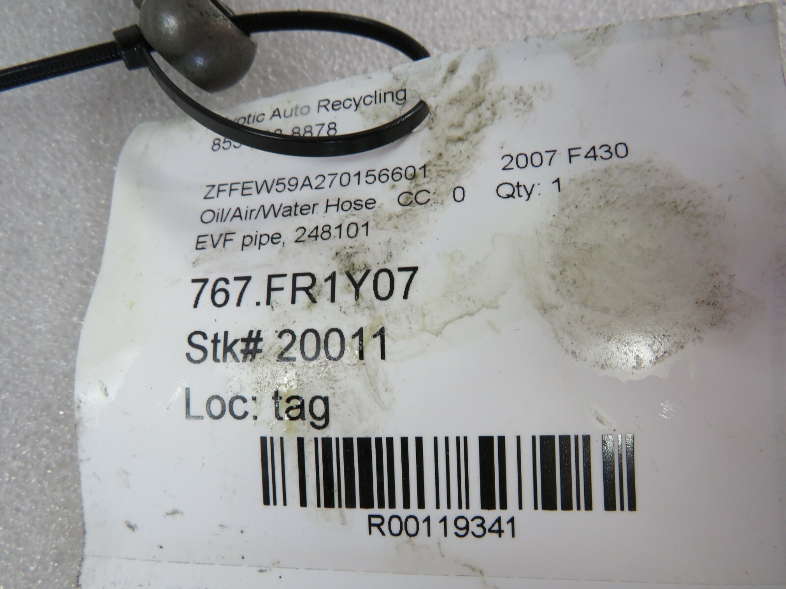 Ferrari F430, EVF Hose, Used, P/N 248101