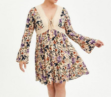 Torrid Floral Gauze Crochet Lace-Up Skater Size 00 (10 M/L) Dress Bell Sleeves
