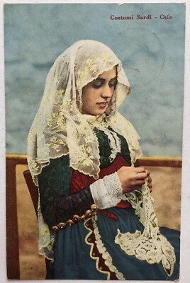 Postcard Osilo Sardinian costumes tradition Sassari landscape T1