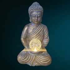 Zen Buddha Solar Garden Statue LED Crackle Globe Light Patio Ornament 28cm