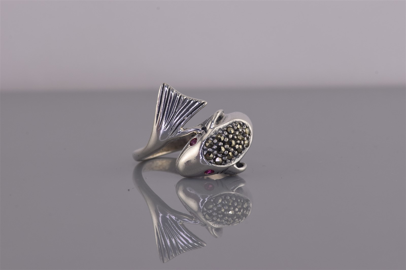 Sterling Silver Dimensional Dolphin Red Ruby Marc… - image 6