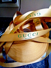 5 yards Gucci DESIGNER Ribbon Gold w/sage logo, 3/4  inch Wide