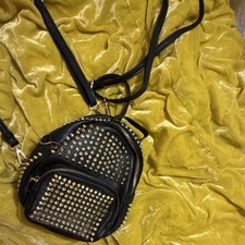 Black Studded Backpack with Gold Hardware and Zip Closure for Women