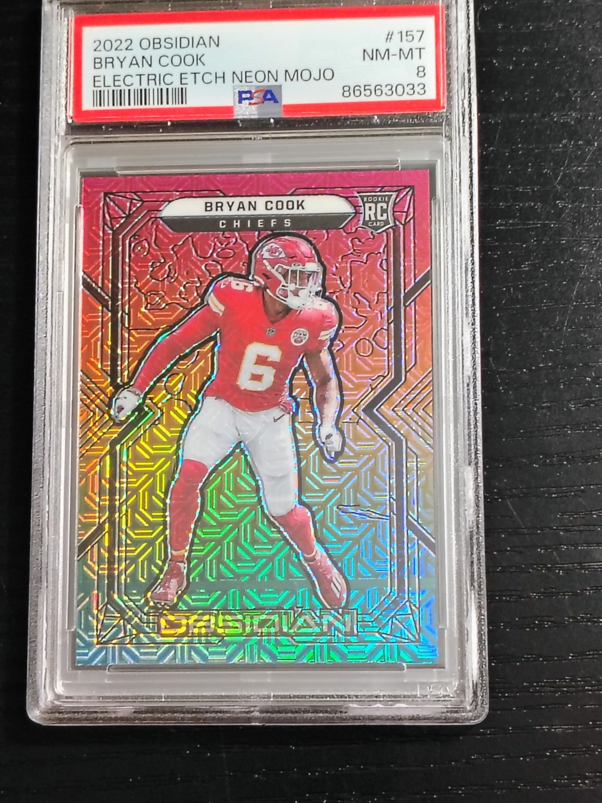 2022 Panini Obsidian Bryan Cook #157 (RC) Electric Etch Neon Mojo /5 PSA 8