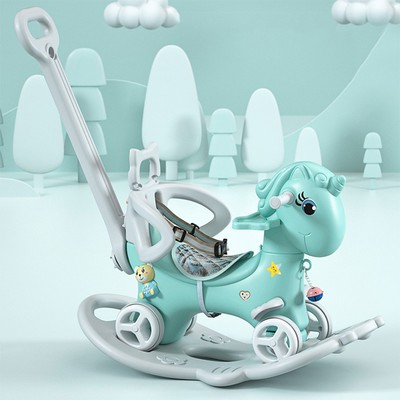 Rocking Horse for Toddlers,Balance Bike Ride On Toys w/Push Handle,Backrest and
