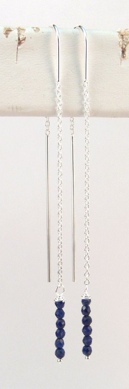 Sterling Silver Lapis Lazuli Threader Earrings With Hooks Handmade