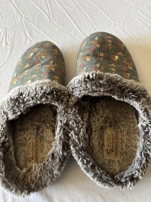 Bobs By Skechers Womens Size 7 Dog Print Faux Fur Lined Memory Foam Shoes