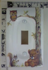 Vintage 1970s JASCO Taiwan Heavy Ceramic Switchplate Owl Squirrel Bear w/Screws