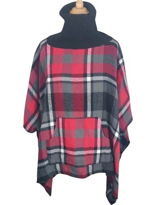 Steve Madden Cape Poncho mit Schottenkaro One Size rot schwarz Stricktasche