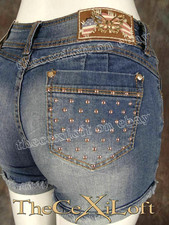 Distressed Womens Shorts Destroyed Butterflies Trimmed in Studs Bonage Brand