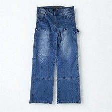 Womens Cargo Jeans Wide Leg 30 Blue Denim Baggy Y2K Utility Pockets Streetwear