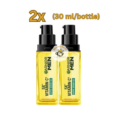 2x Garnier Men Turbo Bright Super Serum Gel 5x Vitamin C 30ml.