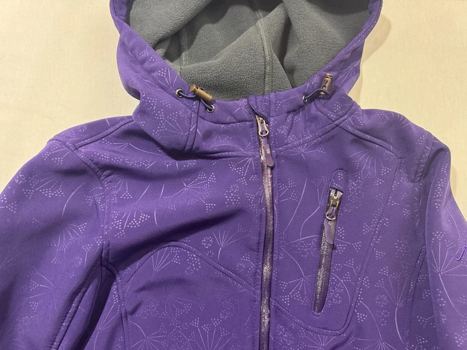 Jaqueta feminina vertical 9 roxa com capuz zíper completo tamanho XL bolso faltando zíper - Imagem 3 de 4