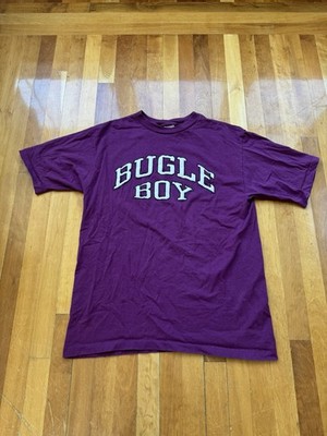 Vintage Bugle Boy Shirt Mens X-Large Purple Crewneck Graphic Spell Out 90s