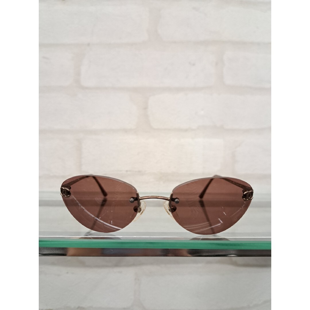 CHANEL 4003 Rimless Metal Sunglasses Bronze Tint Lens Silver Frame