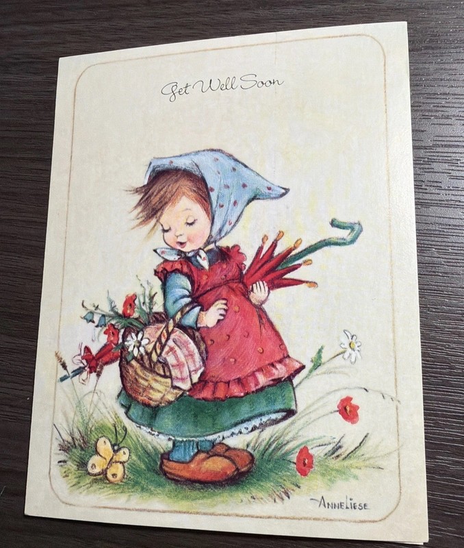 VTG 1988 Anneliese Little Children Get Well Soon Card Spring Flowers Butterfly